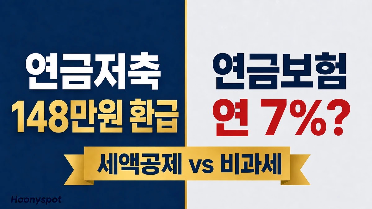 연금저축과 연금보험 비교 대표 이미지, 세액공제와 연 7퍼센트 표기를 나란히 놓은 썸네일