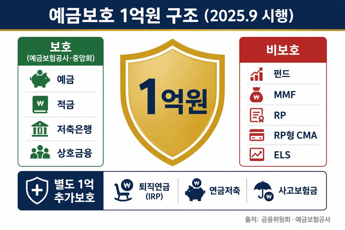 예금자보호 한도 1억원 보호 상품 비보호 상품 별도한도 구조 시각자료