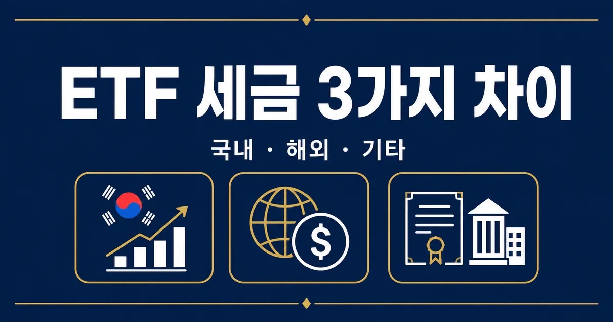 ETF 세금 국내·해외·기타 3가지 차이 총정리 ETF 세금 국내주식형 해외주식형 기타 ETF 차이 비교 - 비과세 15.4% 9.9% 정리