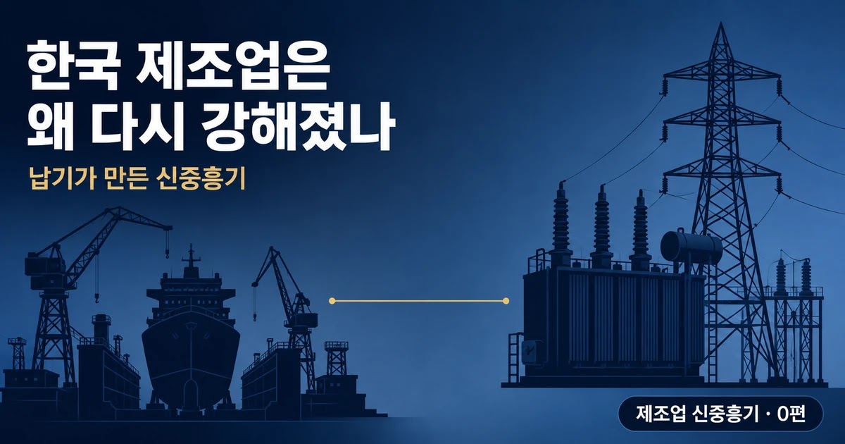 한국 제조업 신중흥기 시리즈 0편 대표 이미지 — 조선소 도크와 초고압 변압기