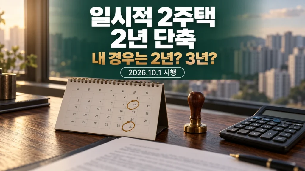 달력과 계약서 위에 '일시적 2주택 2년 단축' 문구를 올린 대표 이미지