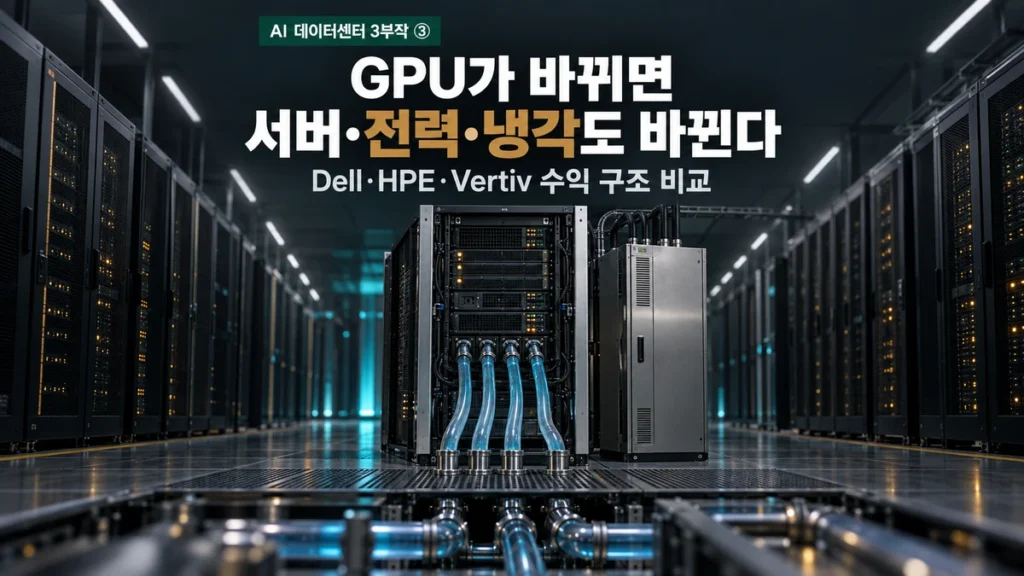 GPU가 바뀌면 서버·전력·냉각도 바뀐다는 문구가 적힌 데이터센터 서버랙 대표 이미지