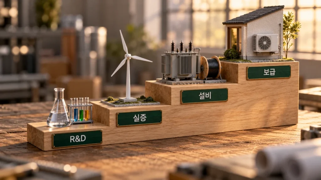 R&D·실증·설비·보급 단계별로 배치한 K-GX 관련 산업 모형